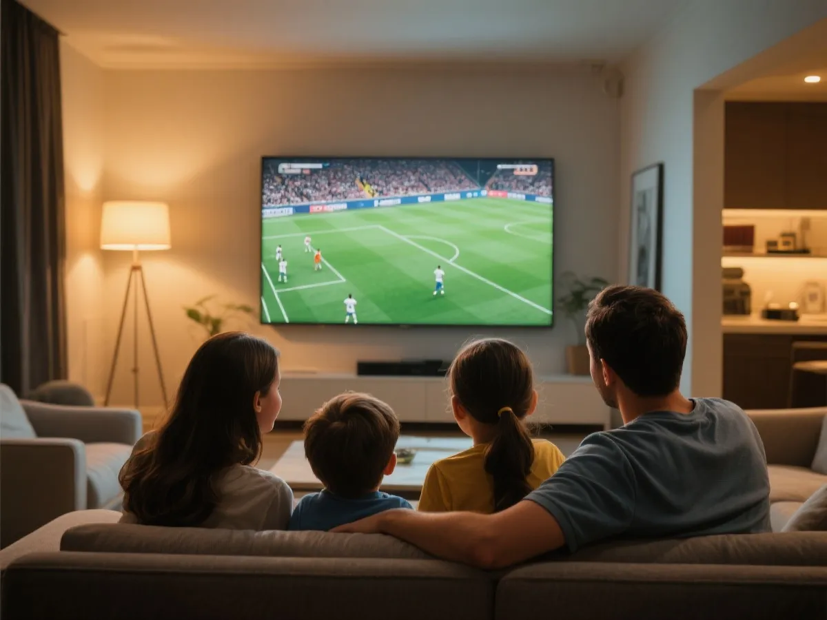 大屏观看世界杯的客厅场景示意图